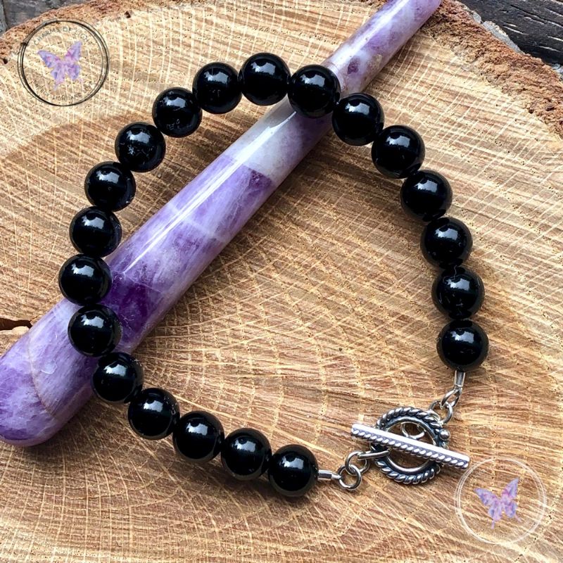 Black Onyx Healing Bracelet with Silver Toggle Clasp